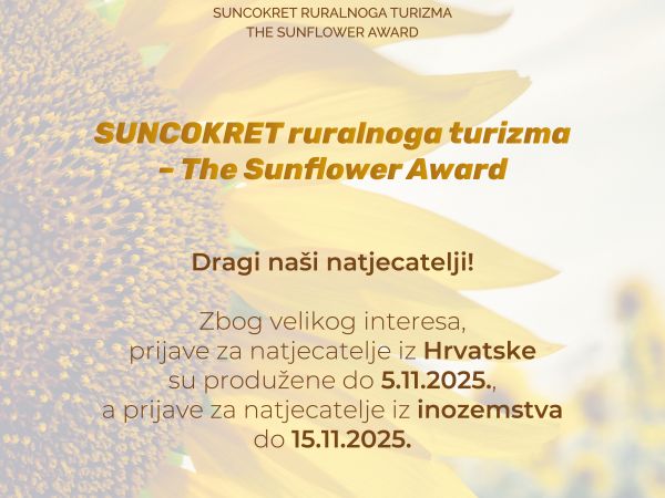Produžen rok za prijavu na nagradu SUNCOKRET RURALNOGA TURIZMA - THE SUNFLOWER AWARD